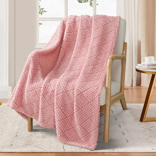 Whale Flotilla Fuzzy Fleece Throw Blanket for Couch, Bed, Soft Fluffy Jacquard Waffle Blankets for All Season, Lightweight and Cozy, 50x60 Inch, Pink - color: Pink, size: Throw(50x60 Inch)