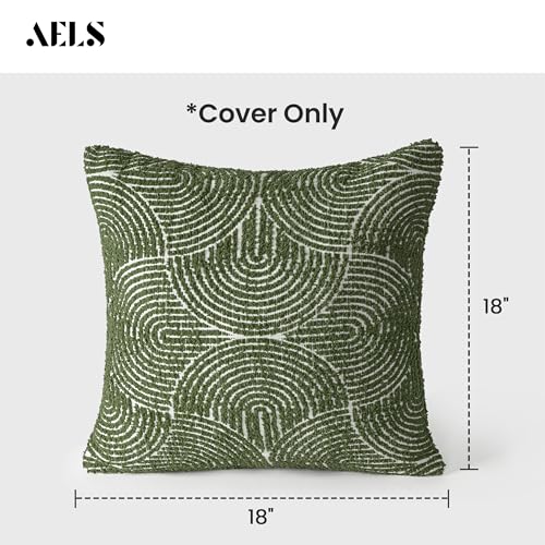 AELS Boho Decorative Textured Throw Pillow Covers 16x16, Modern Mid Century Rainbow Tufted Pillow Case, Farmhouse Rustic Geometric Woven Cushion Case for Bed Couch Sofa, Olive Green - color: Olive Green, size: 16" x 16" (Pack of 2)