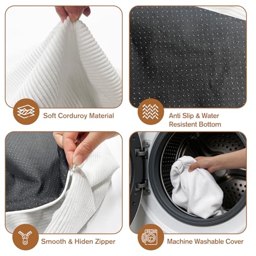 2PCS 20 * 20 * 12inch Unstuffed Ottoman Pouf Cover Unfillable Pouf Cover Foot Rest with Storage Corduroy Round Foot Stool Covers for Living Room Bedroom Home Decor,White - color: White