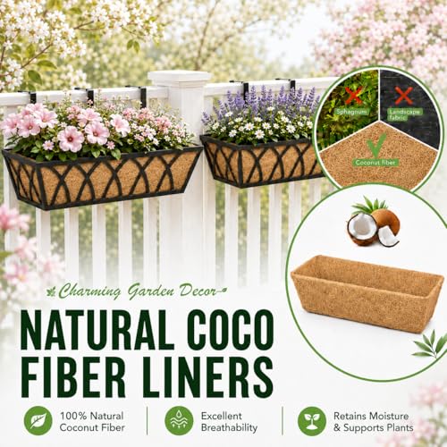 Y&M 24" Coco Liners for Planter – 4PCS Natural Coconut Fiber Liners, for Window Boxes Deck Baskets, Pre-Formed Through, Balcony, Patio, Porch & Garden, Water Retention, Good Drainage - color: 4pcs 24in Horse