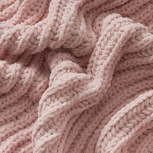 WESHIONGOO Pink Throw Blanket for Couch Soft Knit Throw Blanket with Chenille Yarn Non-Shedding, Chenille Blanket for Living Room Bed Sofa (50"*60") - color: Light Pink