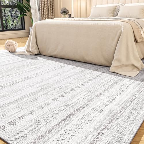 9x12 Area Rugs for Living Room Machine Washable Rug Distressed Indoor Carpet Neutral Moroccan Boho Rug Ultra Soft Area Rug for Bedroom Dining Room Playroom Office, Grey - color: Grey, size: 9' x 12' (Rectangular)