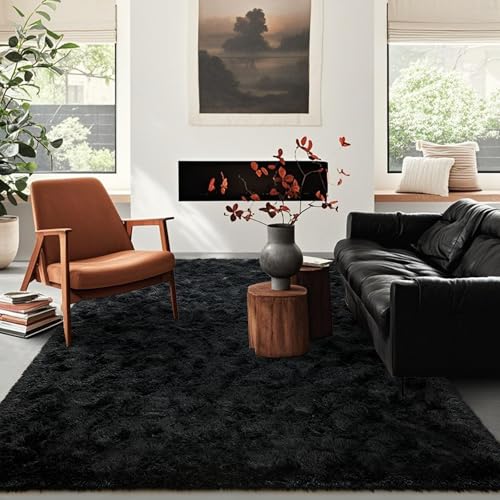 Black Rugs for Living Room Fluffy 5x8 ft Bedroom Rug Non-Slip Area Rugs Shag Carpet for Nursery Kids PlayRoom Dorm Office Indoor Modern Plush Carpets Boys - color: A-black, size: 5' X 8' (Rectangular)
