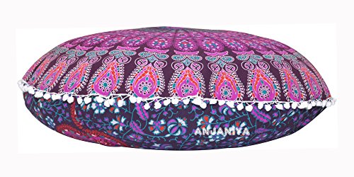 32" Peacock Mandala Bohemian Yoga Meditation Floor Pillow Cover Comfortable Home Car Bed Sofa Cushion Couch Seating Large Zipped Throw (32 inches, Pink Purple) - color: Pink Purple
