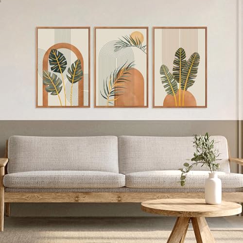 KAIRNE Boho Canvas Wall Art,Abstract Minimalist Room Decor,Tropical Botanical Wall Decor,Mid-Century Geometric Illustrations Set of 3(16”X24”),Botanical Print for Living Room Bedroom Dining Room Decor - color: Boho Botanical(medium), size: 16"Lx24"W