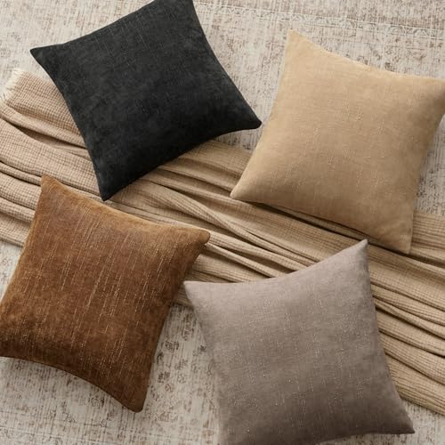 Set of 2 Textured Throw Pillow Covers Decorative Soft Accent Square Chenille Pillowcases Neutral Farmhouse Cushions Modern Home Decor for Couch Sofa Bedroom Living Room 18x18 Inch, Light Taupe - color: Light Taupe, size: 18" x 18" (Pack of 2)