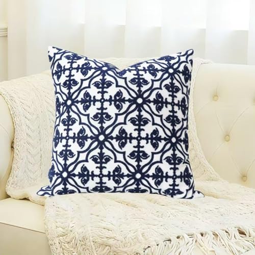 Slow Cow Throw Pillow Cover Navy Blue Embroidery Canvas Throw Pillow Cover for Couch Bed Sofa Navy Geometric Cushion Cover 18 x18 Inches - color: Navy Football, size: 18" x 18" (Pack of 1)