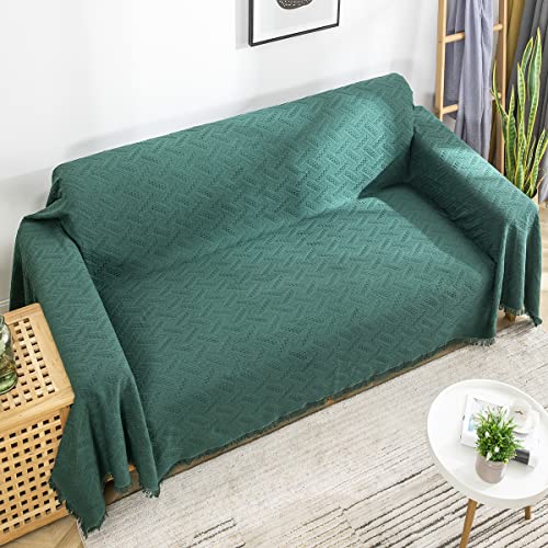 AIVIA Loveseat Cover Sheet Blanket, Cotton Woven Anti Slip Throw Cushion Covers for 2 Seater Couches with Armrest, Living Room Love-Seat Furniture Decor Slipcovers Protector for Dogs Cats - color: Blackish Green, size: 71” x 102”
