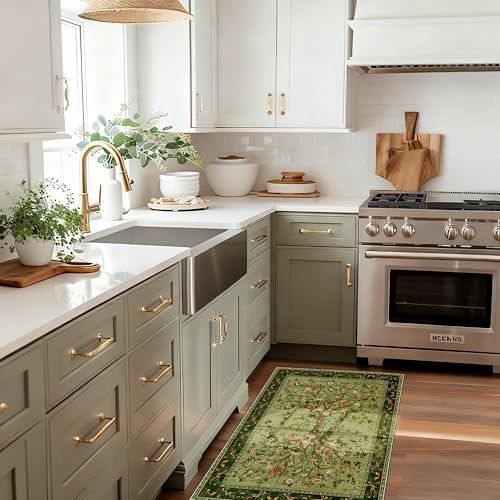 Entryway Rug 2x3 Washable, Green Non-Slip Small Area Rug, Boho Floral Botanical Low Pile Carpet for Front Door, Bathroom, Kitchen - color: Green, size: 3' x 2' (Rectangular)