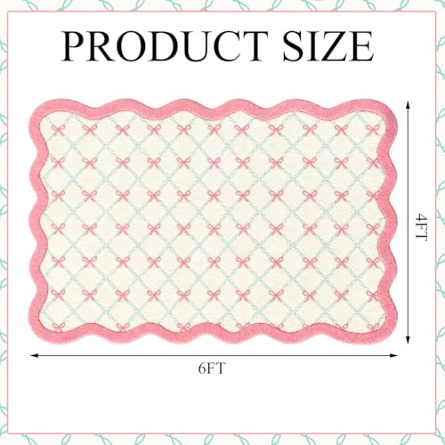 Drydiet Rug Boho Area Rugs 4'x6' Cute Sweet Scalloped Throw Rugs Aesthetic Soft Bedroom Carpet for Living Room Dining Playroom Nursery Family Indoor Dorm(Pink Bow) - style: Pink Bow