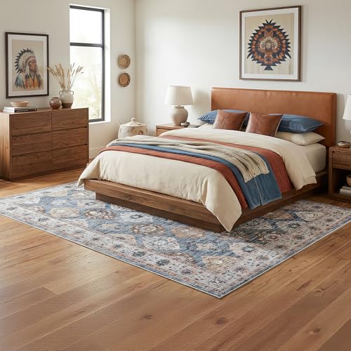 HOOBRO Washable Rug 6 x 9 Area Rugs for Living Room, Non-Slip Stain Resistant Rug, Low Pile Soft Rug Indoor Large Carpets Pet Friendly Mat, for Bedroom Kitchen Dining Room, Light Blue BU04AR01 - color: Light Blue, size: 6' x 9' (Rectangular)