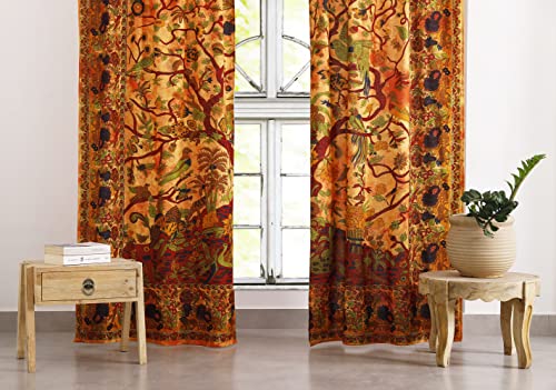 Popular Handicrafts Indian Hippie Bohemian Beautiful- Tree of Life- Tie Dye Mandala Drapery Bedroom Living Room Balcony Curtain Panels - color: Orange, size: 38"W x 83"L (Pack of 2)