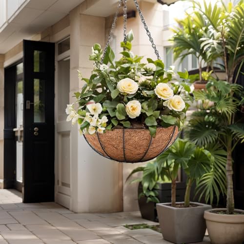 Hanging Baskets for Plants Outdoor(12 inch 4 Pack)- Coconut Coir Hanging Planters Outdoor,Metal Wire Baskets with Coco Liner, Hanging Pots for Plants Indoor, Flower Pots for Railings - size: 12 Inch