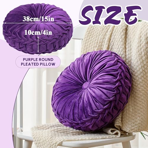 Drydiet 1 Pcs Round Throw Velvet Pillows Decorative Pleated Throw Pillows Diameter Accent Pumpkin Boho Chair Cushion for Couch Sofa Home Decoration (Purple,15'') - color: Purple, size: 15''