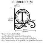 Metal Initial Letter T Plant Hanger Bracket, Decorative Wall Mount Hanging Plant Hook, Monogram Floral Leaf Garden Decor for Hanging Baskets, Bird Feeders, Lanterns, Wind Chimes - style: T