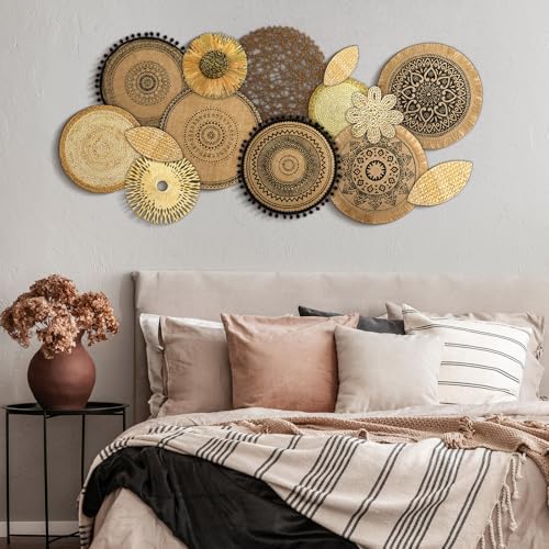 Xuhal 15 Pcs Boho Wall Basket Decor Handcrafted Seagrass Woven Wall Basket Rustic Round Woven Hanging Art for Home Farmhouse Kitchen Table Living Room(Mixed Colors Style) - style: Mixed Colors Style