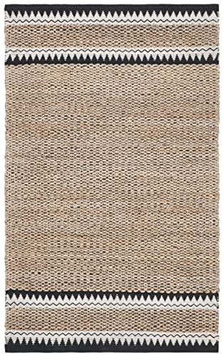 SAFAVIEH Natural Fiber Collection Accent Rug - 2' x 3', Natural & Black, Handmade Farmhouse Boho Coastal Rustic Jute, Ideal for High Traffic Areas in Entryway, Living Room, Bedroom (NF874B) - color: Natural/Black, size: 2' x 3' (Rectangular)