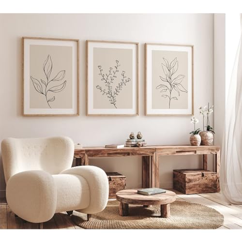 Botanical Wall Art Decor Set of 3 Neutral Wall Decor Boho Beige Canvas Wall Art Botanical Minimalist Pictures Botanical Neutral Prints Beige Posters Boho Artwork for Room Bedroom 24x36 Inch Unframed - color: Minimalist Art, size: 24x36 Inch Unframed