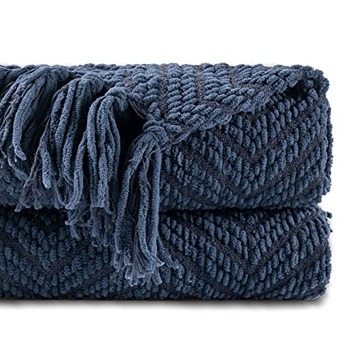 BATTILO HOME Navy Blue Throw Blanket for Couch, Knitted Blue Blanket Throw 50'' x 60'', Super Soft Warm Navy Throws for Chair Sofa Home Decor - color: Navy, size: 50"x60"