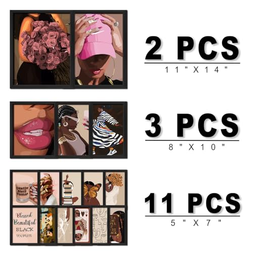ANERZA 16 PCS Framed Black Girl Wall Art Decor, African American Wall Prints for Bedroom, Black Woman Gallery Wall Frame Set, Black People Posters for Living Room Aesthetic, Collage Kit, Dorm Artwork - color: Coffee, size: 12"x15" Framed