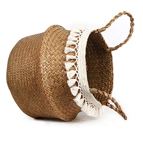 Boho Woven Seagrass Belly Basket for Storage Plant Basket or Toy Basket Living Bathroom (Medium, Beige) - color: Beige, size: Medium