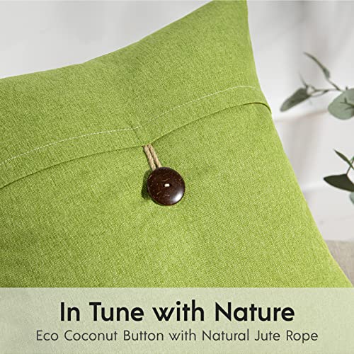 Phantoscope Pack of 2 Throw Pillow Covers Premium Coconut Button Vintage Linen Solid Decorative Pillow Cover for Couch Bed and Chair Yellow Green 18 x 18 inches 45 x 45 cm - color: Yellow Green, size: 18" x 18" (Pack of 2)
