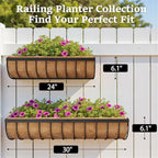 VOXOR Railing Planter Boxes, 30 Inch Window Boxes Planters, Balcony Planters with Adjustable Brackets & Coco Liner for Outdoor Fence, Deck, Porch, and Patio Gardening, 2 Pack - size: 30 Inch