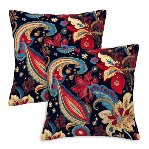 Firmiso Paisley Boho Throw Pillow Covers 18x18 Set of 2｜Decorative Cushion Covers for Couch Sofa Bed｜Vintage Floral Paisley Pillow Cases｜Navy Red Gold Bohemian Home Decor Accent - color: Paisley Boho
