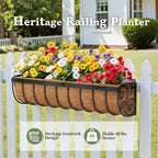 VOXOR Railing Planter Boxes, 24 Inch Window Boxes Planters, Balcony Planters with Adjustable Brackets & Coco Liner for Outdoor Fence, Deck, Porch, and Patio Gardening, 2 Pack - size: 24 Inch