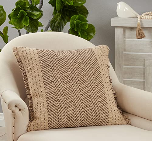 SARO LIFESTYLE Wilma Collection Timeless Animal Print Faux Fur Poly Filled Throw Pillow, 14" x 20", Natural - color: Natural, size: 22" Down