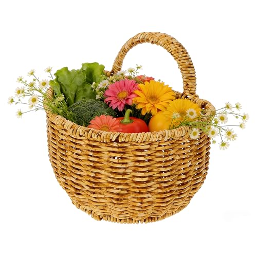 Cabilock Hand Woven Kitchen Storage Basket 7.08X5.90X5.11In Lightweight Hanging Woven Rattan Organizer for Fruit Vegetable Bread Wall-Mounted Home Storage