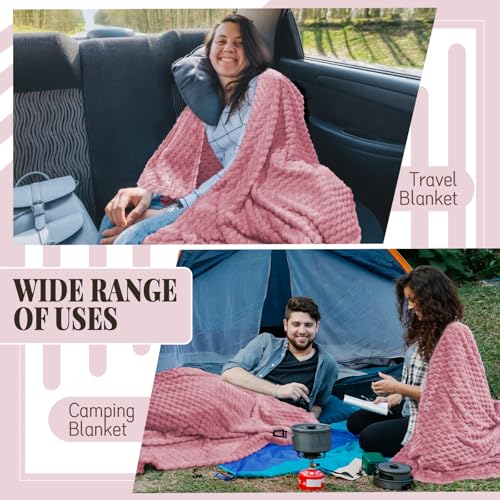 6 Pcs Flannel Throw Blanket Bulk 50 x 60 Inch - 240 GSM Velvet Jacquard Decorative Blankets Soft Lightweight Bed Throw for Sofa Pet Bed Party Outdoor Wedding Donation Homeless Gifts (Rosepink) - color: Rosepink