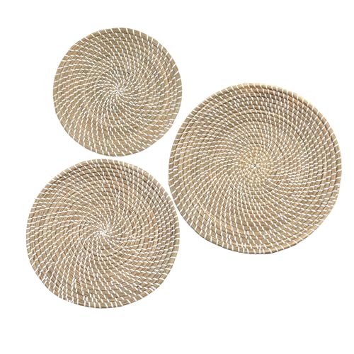 Laquedecraft Boho Wicker Rattan Plate Basket Set For Décor Hanging Wall | Large Woven Farmhouse Rustic Bohemian Art Baket Hangings For Decorative Home, Bedroom, Living Room, Kitchen, Bathroom (Classic, Natural, Set of 3) - size: Set of 3, style: Classic