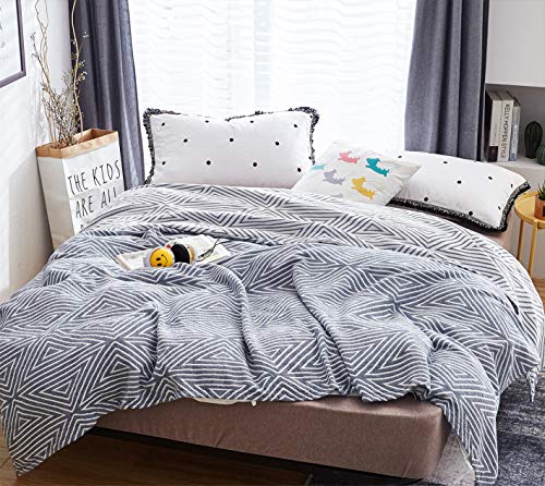 MEJU Blue Striped Checks Triange Muslin Reversible Throw Blanket for Bed Sofa Couch 100% Combed Cotton 3 Layer Soft Warm Quick Dry Throw Blanket Bedspread Bed Coverlet Sheet Full Queen 80 in X 90 in - color: Check2 Blue, size: F/Q 80 in x 90 in