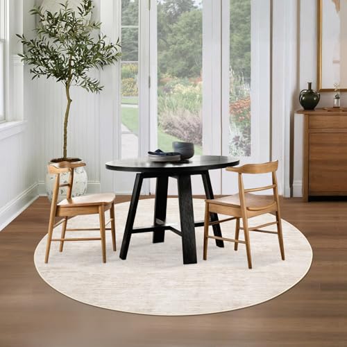 RUGSREAL 3x3 Round Area Rug Small Washable Circle Rug Non Slip Stain Resistant Entry Mat Modern Solid Color Round Living Room Carpet Low Pile Soft Bedroom Mat Neutral Rug for Bedside Nursery, Beige - color: Beige, size: 3' (Round)