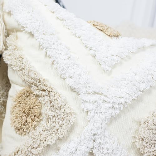 NUYECY Modern Long Lumbar Throw Pillow Cover 14 x 20,Cotton and Linen Tufted Decorative Boho Long Lumbar Pillow Case for Couch Sofa Bed Farmhouse Chair Outdoor,Khaki&Beige&White - size: 20" x 14" (Pack of 1)