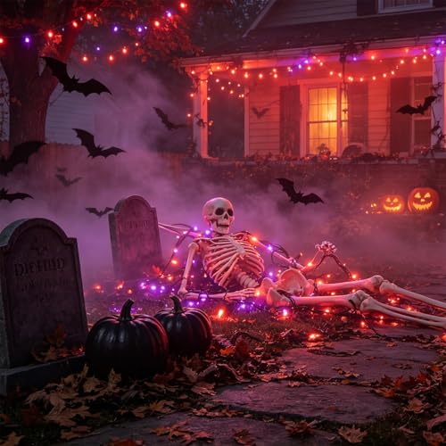 LJLNION Halloween Lights, 29ft 150 Count Black Wire Fairy Mini Lights, 120V UL Certified Incandescent Light String, Connectable for Garden Patio Holiday Party Outdoor Decor, Orange & Purple - color: Orange & Purple