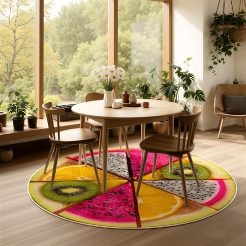 Round Colorful Rug Featuring Bright Fruit Slices Design Washable Carpet Circle Non Slip Playroom Mat Soft Area Decoration Perfect for Kitchen Accent Beautiful Indoor Outdoor Setting Piece 2 ft - color: B, size: 2' (Round)