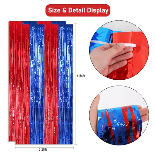TONIFUL 2 Packs Red and Blue Carnival Foil Fringe Curtains 3.3 x 6.6 ft Metallic Tinsel Streamers Backdrop for Patriotic Celebration Baby Shower Circus Theme Birthdays Party Photo Booth Decorations - color: Red Blue
