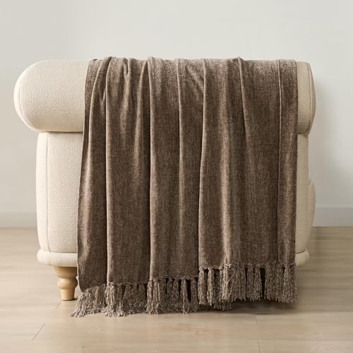 EVERGRACE Soft Polyester Throw Blanket for Couch, Cozy Plush Fuzzy Decorative Polyester Knit Throw Blanket with Tassels,Lightweight Blanket and Throws for Bed Sofa Gift Home Decor, Mocha Brown 50"x60" - color: Mocha Brown, size: 50"x60"