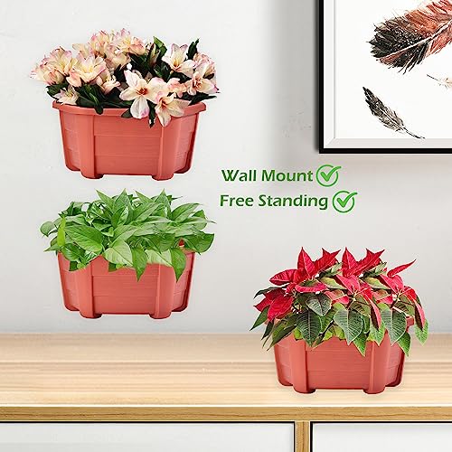 ORIMERC 9.8 inch 8 Pack Brick Red Wall Hanging Planters for Indoor Outdoor Plants Hanging Plant Holder with Drainage Hole Fence Balcony Planters Railing Hanging Pot Plant Wall Mount Decor with Hooks - color: Brick Red