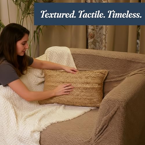 The Fine Living Co. Jute Throw Pillow Covers 20x12 Inches, Braided Hand-Woven Decorative Pillow Cover for Couch, Boho Jute Decor, Living Room Decor, Natural, 1Pc, Indoor Outdoor Pillow Cover - color: Natural 20x12
