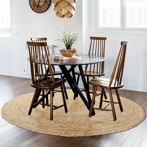 Chardin home Hand Woven Natural Jute Braided Rug – 4' Round | Rustic Boho Farmhouse Reversible Accent Rug for Entryway, Kitchen, Nursery, Dining Room, Study, or Patio | Solid Natural Fiber Rug - size: 4' (Round)