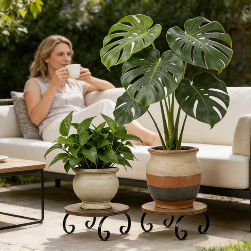 Plant Stand Indoor Outdoor, Vintage Plant Table Corner Flower Stand for 5 to 12 Inch Pots, Sturdy Low Short Plant Holder Stool for Living Rooms, Office, Garden, Patio