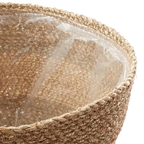 Casafield Set of 3 Seagrass Planter Baskets with Liners - Two-Tone, Hand Woven Indoor Flower Pot Covers for Plants, Succulents, Home Decor