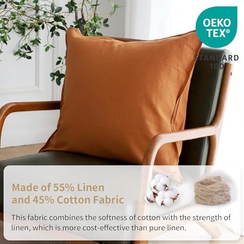 Simple&Opulence Linen Euro Shams Basic Style Solid Color 24x24 Inch Pack of 2 Flax Cotton Blend Decor Throw Pillow Covers Soft Breathable Farmhouse Pillow Shams - Rust - color: Rust, size: 24"×24"