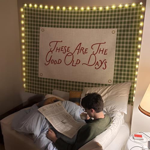 SkyCozy Inspirational Wall Tapestry, Retro Green These Are the Good Old Days Retro Green Gingham Motivational Tapestry for Home Bedroom Living Room Office Dorm Wall Decor, 50x60 Inch - color: 04-These Are the Good Old Days Tapestry