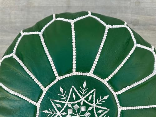 Moroccan Ottoman Leather Pouf : Luxurious Comfort for Your Living Space, Genuine Leather, Boho Chic Décor for Living Rooms, Bedrooms, and More (Green) - color: Green