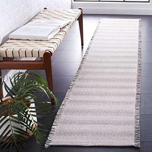 SAFAVIEH Augustine Collection Runner Rug - 2' x 9', Ivory & Dark Grey, Cotton Stripe Fringe Design, Non-Shedding & Easy Care, Ideal for High Traffic Areas in Living Room, Bedroom (AGT501G) - color: Ivory/Dark Grey, size: 2' x 9' (Runner)