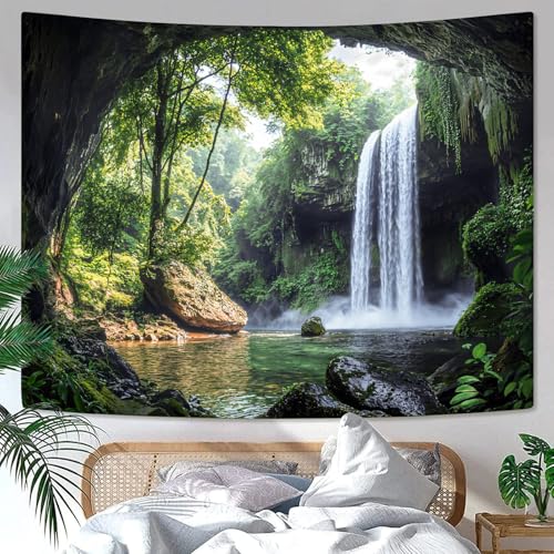 kampdream Landscape Tapestry, Scenery Art Wall Tapestries, Nature Wall Decor for Bedroom Living Room Backdrop Cave Waterfall 60×80 inches - color: Cave Waterfall, size: 80"L x 60"W